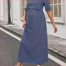 VUUG
  Vestido casual de cuello redondo de manga corta a rayas para maternidad y lactancia - Azul y blanco - Ver 6