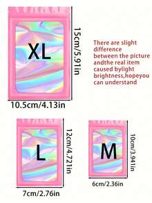 100/30/10pcs Holographic Sealed Bags, Laser Colorful Self-Sealing Bags, Jewelry Bags, Rainbow Foil Bags, Metallic Bags, Holographic Packaging Bags, Back To School Essentials. - Pink - View 2
