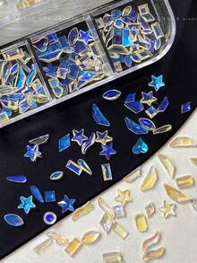 混色美甲裝飾片 扁平不對稱水鑽 五角星 透明極光幻彩仙女美甲飾品 - 淺粉色 - 查看 6