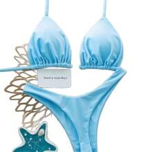 2026 New High-End Solid Color Halter Neck Triangle Cup Bikini Sexy Push-Up Two-Piece Beach Swimsuit Exclusive Supply - 黑色 - 查看 6