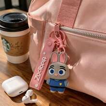 Miniso 迪士尼動物方舟朱蒂兔粉色矽膠鑰匙圈，柔軟觸感卡通包飾，可愛極簡手提包吊飾，旅行行李箱吊牌配件，汽車鑰匙扣裝飾，日常攜帶禮物 - 樣式 1 - 查看 1