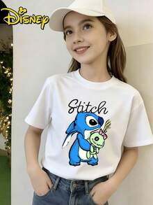 Disney Women's New Lilo & Stitch Stitch With Ice Cream Cone Graphic Print Short Sleeve Crew Neck T-Shirt, Soft & Comfortable Casual Regular Fit Top For Everyday Wear - 白色 - 查看 1