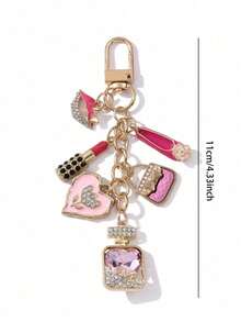 Luxurious Rhinestone Beauty Themed Keychain, Gold Dripping Oil Multi Pendant Bag Hanging Accessory, Sparkling Crystal Fashionable Key, Cute And Gorgeous Keychain Suitable For Keys, Handbags, Backpacks And Car Keys, Suitable For Daily Use, Shopping - Multicolor - View 9