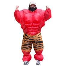 Traje inflable de hombre musculoso para adultos, disponible en rojo y azul, con dos opciones: traje de muñeco de fitness excéntrico, accesorios de broma y actuación para fiestas de Halloween - Multicolor - Ver 12