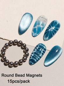 Conjunto de Ferramentas Magnéticas para Nail Art Olho de Gato: Ímãs de Contas Redondas + Haste Magnética, Contas Magnéticas Redondas para Unhas de 5MM Flor de Gelo Ondas de Água Ímã para Unhas Profissional DIY Design de Nail Art Efeito Brilhante Acessórios, Suprimentos para Salão de Unhas - Multicolorido - Visão 7