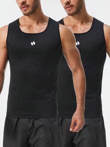 HOTSUIT 2pcs/Set Atasan Sauna Tanpa Lengan Pria, Tank Top Ketat untuk Latihan, Cocok untuk Olahraga di Gym - Hitam - View 6