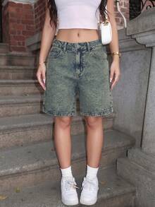 Women's Solid Color Bermuda Denim Shorts Casual Summer - Nostalgic Color - View 3