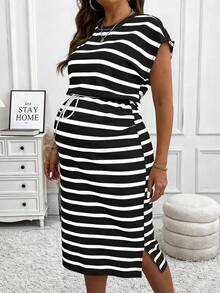 Parara Sleeveless Maternity Dress, Commuting Style, Elegant, Bodycon Summer - Black and White - View 8