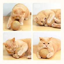Cat Scratch Ball Sisal Rope Ball No-Shedding Cat Teaser Toy Ball Cat Self-Entertainment Tool Teeth Grinding Durable Bite-Resistant Scratch Ball - Khaki - View 4