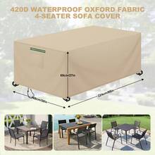 Outdoor Patio Furniture Cover, 88"X58"X27" Waterproof 420D Oxford Fabric Protector For Dining Table & Chairs, Rectangle Chaise Lounge, Sectional Sofa, Anti-UV All-Season Garden Furniture Cover With Bottom Drawstring For Shade & Rain - Apricot - View 3