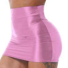 Women's Shiny Patent Leather Skirt, Sexy Low-Rise Mini Skirt For Club, Party, Pole Dancing, Stage Performance - 粉色 - 查看 2