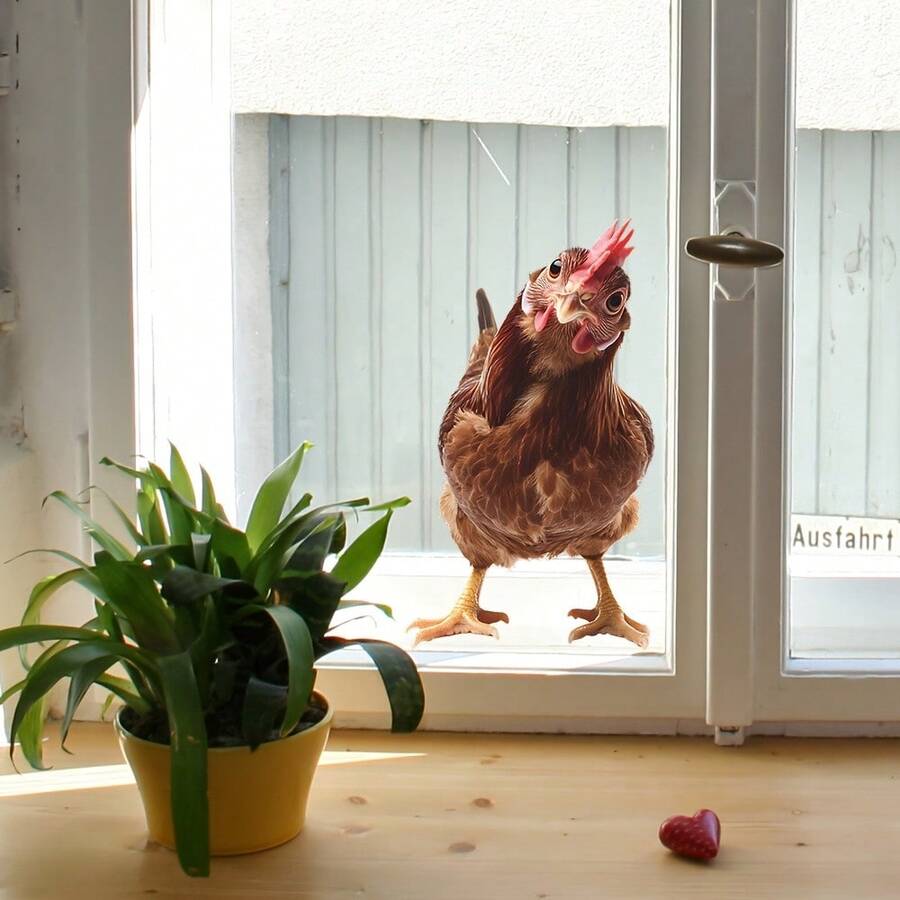 1/3/5pcs 3D Effect Funny Tilting Head Hen Static Window Cling, 45x26cm Self-Adhesive Reusable Sticker, Suitable For Glass Window Door Mirror Wall, Spoof Funny Farmhouse Home Decoration, Perfect Housewarming Gift For Animal Lovers & Home Decor. - Multicolor - View 1