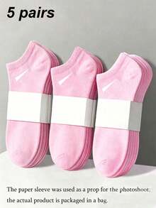 1/5/10 Pairs Women's All-Season Pink Solid Color Boat Socks, Casual Breathable Sweat-Absorbing Invisible Socks, Versatile For Daily Wear - Pink - View 12