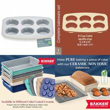 BAKKENMASTER Bake with Elegance: 6-Cup Cake/Muffin Pan Set - Blue Teal Marble Golden Cream - Aluminized Steel with Ceramic Non-Stick Coating PFOA and PFAS Free -  Heavy-Duty Bakeware - Crema - Ver 1