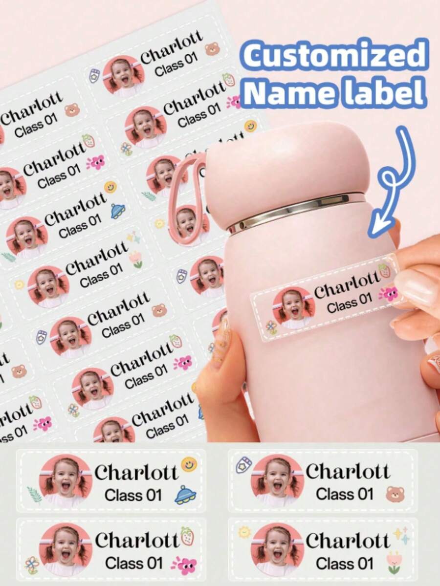 3-240pcs Personalized Photo & Name Stickers, Customized Back To School Labels For Backpacks And Water Bottles - Multicolor - View 1