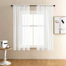 2pcs/Set - Translucent Sheer Curtains, Lightweight And Soft, Excellent Drape, Rod Pocket Design, Easy Installation, Suitable For Living Room, Bedroom, Conference Room - White - View 14