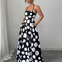 Vestido con estampado de lunares y tirantes cruzados sin espalda para mujer . - Azul - Ver 3