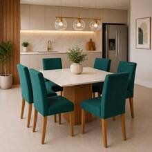 Chair Cover Set With 6 Units For Dining Room, Kitchen, Premium Knit Fabric - Petroleum Green - View 1
