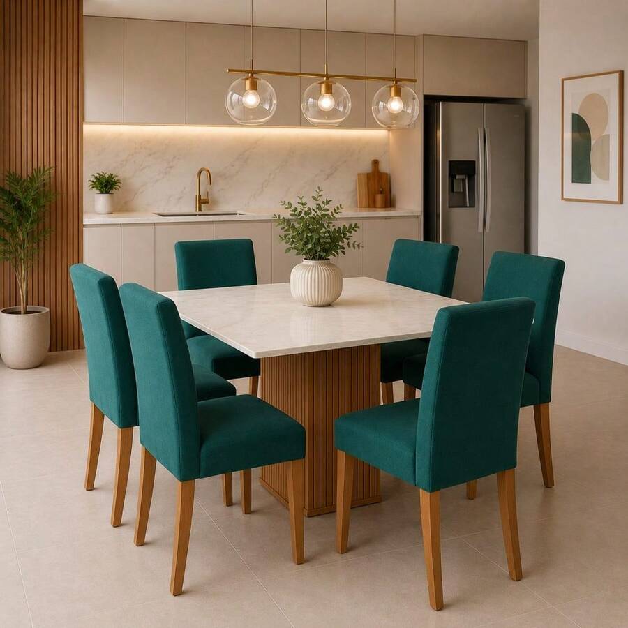Chair Cover Set With 6 Units For Dining Room, Kitchen, Premium Knit Fabric - Petroleum Green - View 1
