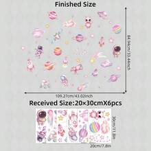 1/6 張兒童房牆貼，自黏式太空主題貼紙，含太空人、火箭、行星與星星，適用於育嬰室、臥室、遊戲室裝飾，可移除 - 彩色 - 查看 13