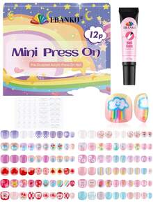 EBANKU Kids Mini Press-On Nail Set, 288pcs Total, With Nail Glue, Full Coverage Acrylic Nail Tips - Multicolor - View 1