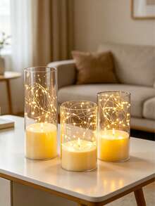 3 piezas/Set Vela electrónica LED de luz de estrella cilíndrica transparente de tubo de copa de plástico, decoración del hogar para vacaciones, decoración de mesa de fiesta adecuada para múltiples ocasiones - Luces de hadas - Ver 5