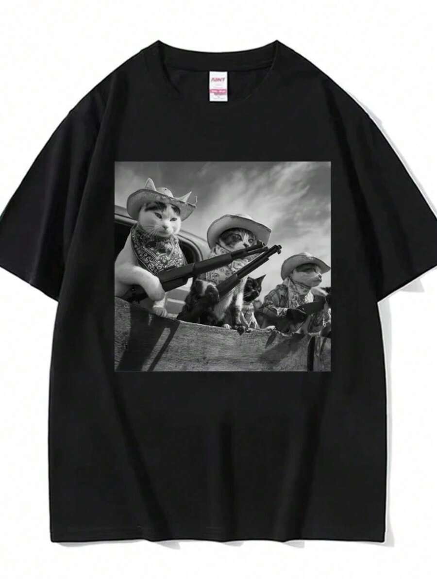 2026 Summer New Arrival [100% Cotton] Hail Sleigher T-Shirt, Men's Printed T-Shirts, Men's Anime T-Shirts, Men's T-Shirts, White T-Shirt Pack..Loose, Casual, Fashionable, Suitable For Commuting, Daily Wear - 黑色 6 - 查看 1