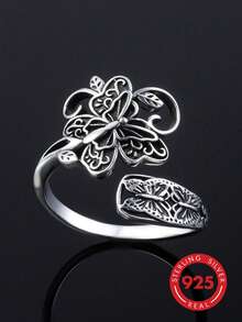 1pc 925 Sterling Silver Women's Ring, Hypoallergenic, Adjustable Vintage Butterfly Thumb Ring, Lucky Ring, Mother's Love Ring, Vintage Style, Suitable - Antique Silver - View 7