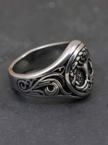 1 pieza Anillo de acero inoxidable estilo punk genial para hombres, regalo de fiesta para amigos, adecuado para uso diario - Amarillo Oro - Ver 4