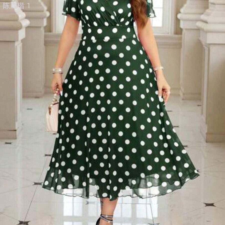 jianchaimaoyi02 Reflora Vestido floral elegante de talla grande, verano - Verde Oscuro - Ver 1
