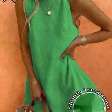 dahkjdgajy Vestido casual y elegante de cuello redondo sin mangas color caqui con diseño de estrella de mar, adecuado para primavera y verano - Verde Oscuro - Ver 1