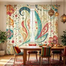 2 chiếc rèm cửa chủ đề hoa văn Bohemian với thiết kế họa tiết Paisley, túi treo thanh, bảo vệ quyền riêng tư, rèm trang trí phòng, rèm phòng khách, rèm trang trí đa năng, có thể giặt bằng máy, phù hợp cho tất cả các mùa, không bao gồm dây buộc - Nhiều màu - Xem 6