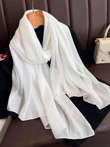 1pc Solid Color Shiny Silk Geometric Pattern Breathable Sun Protection Shawl Scarf - Multicolor - View 5
