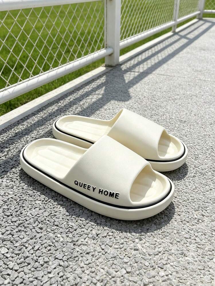 Men's Summer Minimalist Casual One-Piece Molded Soft Elastic Thick Sole Home & Outdoor Dual-Use Bathroom Slide Sandals - White - View 1