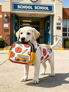 1pc Back Toschool Pet Clothes, Cute Cartoon Schoolbus Pencil Apple Print Dog Cat Vest, Soft Breathable Summer Pet Shirt, Light Green Sleeveless Puppy Kitten Vest, Pet Apparel For Small Medium Dogs Cats, School Season Party Costume, Home Pet Supplies. - White - View 6