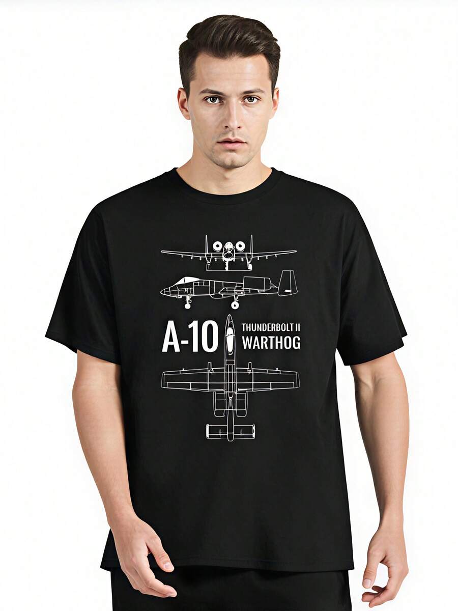 A10 Thunderbolt II Warthog Blueprint Casual Cotton Tops Tees Fashion Fitness T-Shirt Oversized Streetwear T Shirt Abbigliamento da uomo - nero - Visualizzare 1