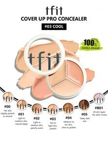 TFIT Cover Up Pro 遮瑕膏 03 COOL，全遮蓋黑眼圈與瑕疵，防水，奶油質地可疊加，自然光澤與霧面，玻尿酸與積雪草，防暈染，K-Beauty，韓國彩妝，OliveYoung，禮品，15g/0.52 Oz. - 03 COOL - 查看 1