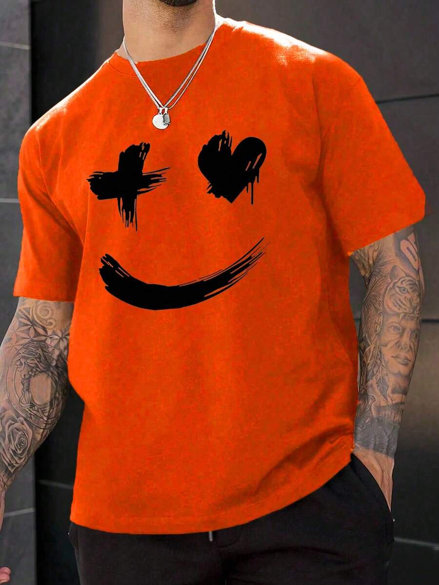 Hombres Camiseta con estampado de dibujos animados - Naranja - Ver 1
