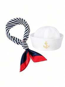 Flat Top Captain Hat Sailor Hat Silk Scarf Captain Costume Party Set, Unisex, Halloween - Multicolor - View 6