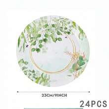 Set Peralatan Makan Sekali Pakai Motif Daun Eukaliptus Ukuran 7/9 Inci, Piring Kertas, Serbet Kertas, Gelas Kertas untuk Pesta, Hadiah Ulang Tahun, Perlengkapan Dekorasi Pesta - MultiWarna - View 9