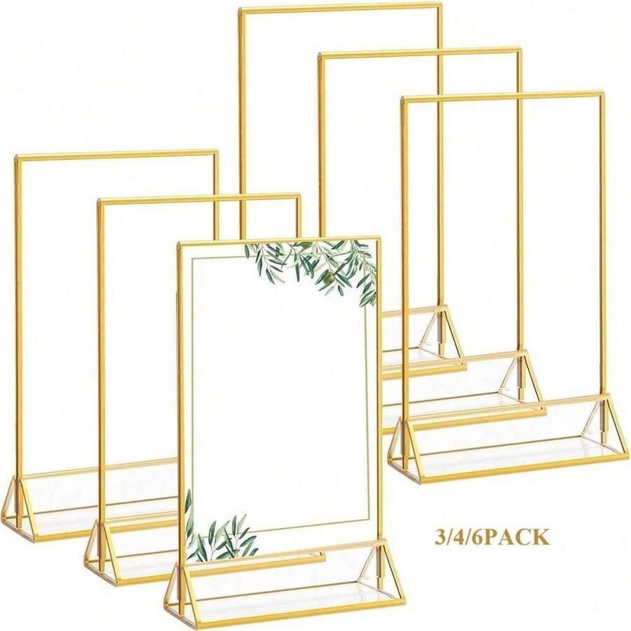 Gold Picture Frame, Acrylic Sign Holder Double-Sided Gold Picture Frame T-Shape 4X6"/5X7"/6X8"/8.5X11"--3/4/6pcs, Used For Menu Holder Wedding Table Number Holder Home Picture Frame Event Display Picture Frame
