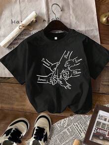 2026 Women's Blouses, Personalized Name T-Shirts For Mother's Day/Father's Day, Personalized For Dad/Mom/Grandma... T-Shirt With Hands And Names, T-Shirt For Mother's Day/Father's Day - 黑色 - 查看 3