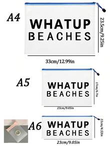 多色時尚網格海灘包，印有「WHATUP BEACHES」字樣的化妝包，海灘主題，大容量透明化妝包 - 彩色 - 查看 11
