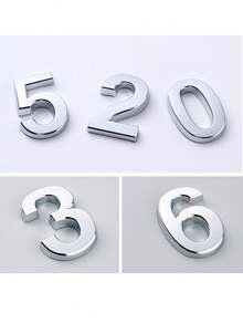 1pc 0-9 Self-Adhesive Durable Door Number Plate, Business Style Silver High-Gloss 3D Detailed Signage Suitable For Hotels, Mailboxes - House Number - View 2