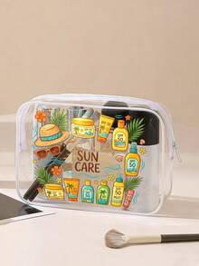 New Sun Protection Theme Print PVC Waterproof Toiletry Bag, PVC Beach Bag, Fresh Hand-Drawn Sun And Sun Protection Design, Summer Sun Care Storage Gift, PVC Travel Organizer Bag With Zipper, Lightweight Fade-Resistant Makeup Toiletry Bag Suitable For Women And Men, Easy-To-Wipe Design, Makeup Bag Suitable For Mothers, Teachers, Friends, Nurses, School Vacation Holiday Back-To-School Supplies Toiletry Bag - Multicolor - View 7