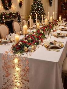 1pc Rose Gold Mesh Table Runner 28cm*5m/28cm*10m/28cm*15m/28cm*30m Shiny Rectangular Table Runner Roll Decor, Suitable For Wedding Party, Birthday And Other Occasions DIY Home Decoration Wedding Atmosphere Table Runner - Rose Gold - View 7