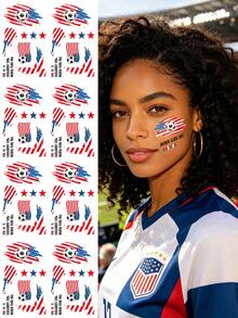 8pcs USA Football Face Temporary Tattoos, Waterproof National Flag & Football Tattoo Stickers Suitable For Sports Celebration Parties, National Flag Sports Events Tattoo Stickers For Adults Body Art - Multicolor - View 8