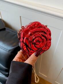 Mini Floral Acrylic Frame Red Evening Bag For Women, New Style Versatile Chain Shoulder Crossbody Bag - Red - View 9