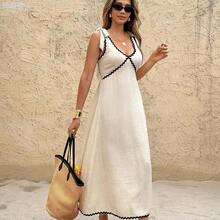 yonghongmaoyi1  Frenchy Vestido casual de media longitud sin mangas con detalle de nudo para vacaciones de mujer - Burdeos - Ver 4