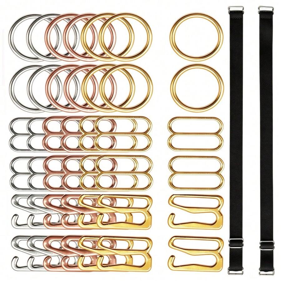 HSDOUBLE 300pcs/Pack Metal Bra Rings, Sliders, Bra Strap Hooks, Adjustable Buckles, Lingerie Strap Adjustment Accessories, Used For Lingerie Swimwear Adjustment Sewing Accessories